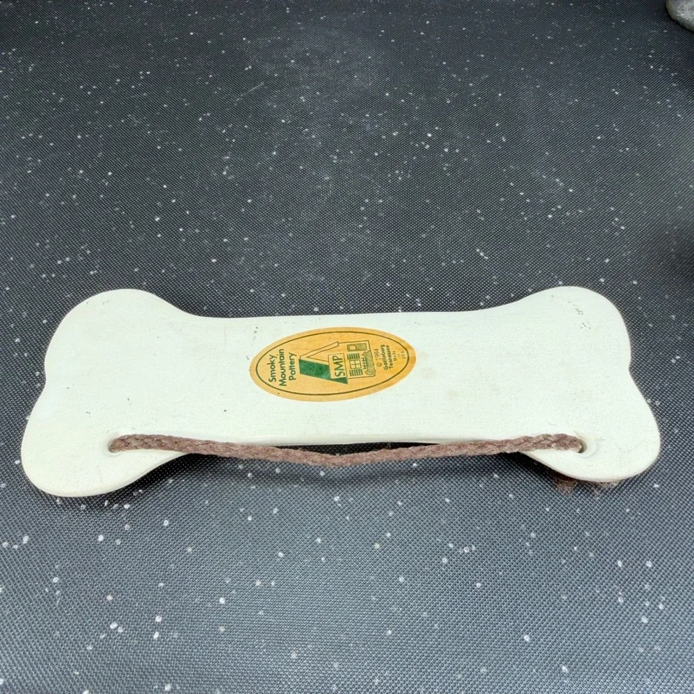 Smoky Mountain Pottery Havanese Dog Bone Wall Plaque Sign Vintage 1994 Tennessee